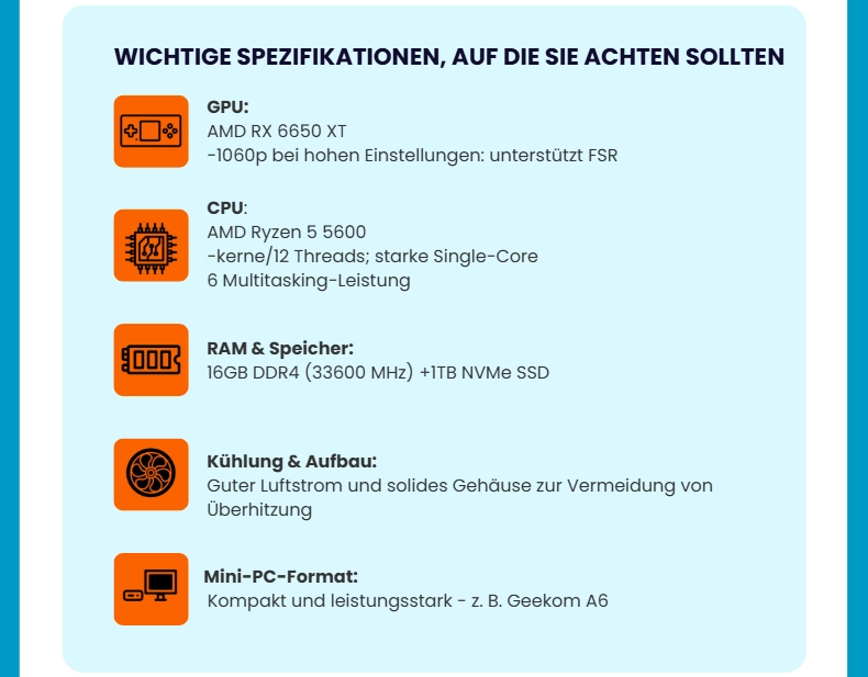 Gaming PC unter 600 €: wichtige Speziikationen