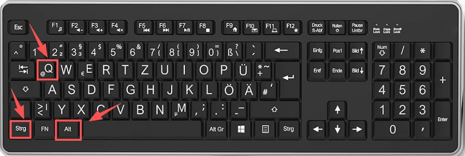 Strg + Alt + Q für das At Zeichen