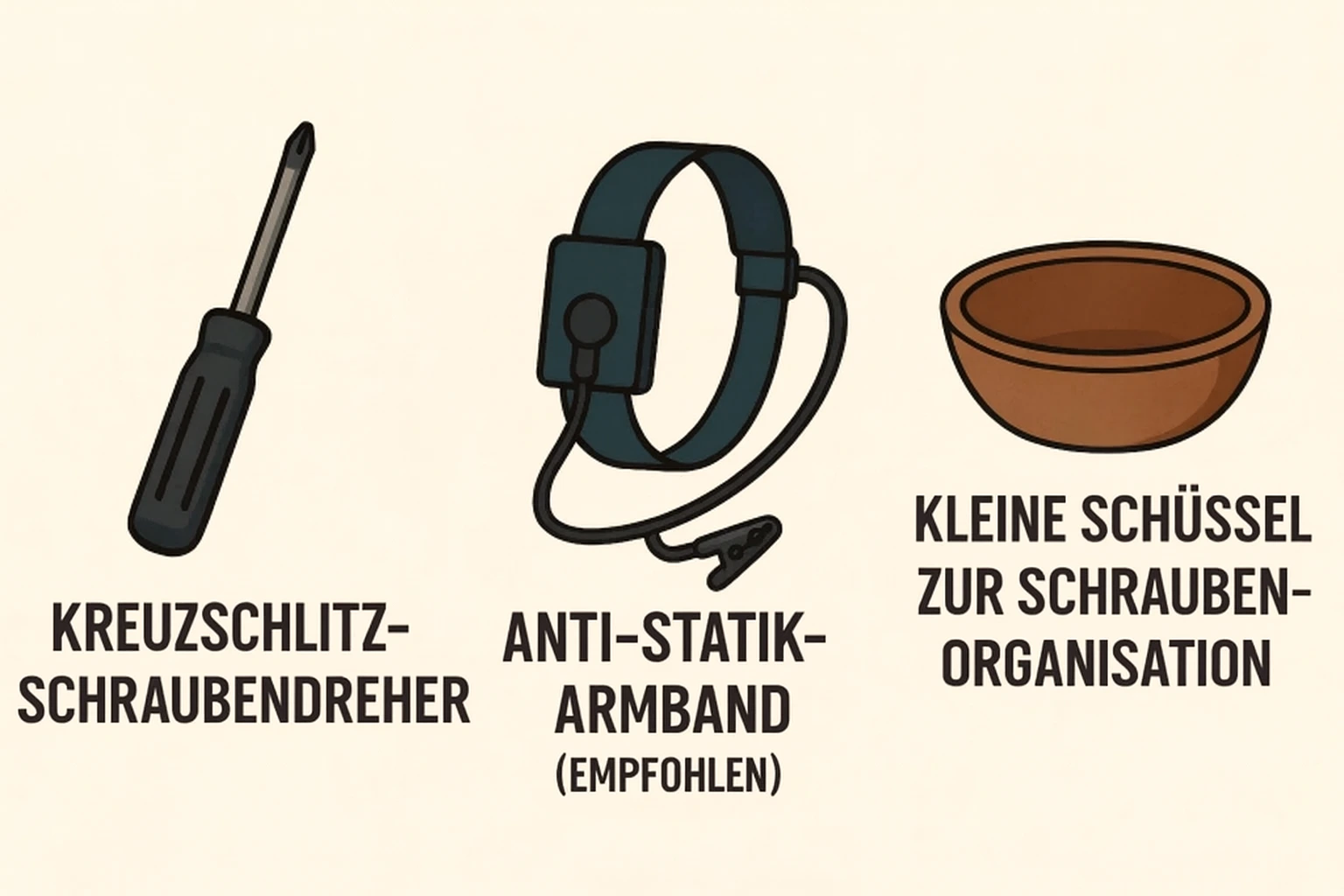 Benötigte Werkzeuge zum PC Zusammenbauen