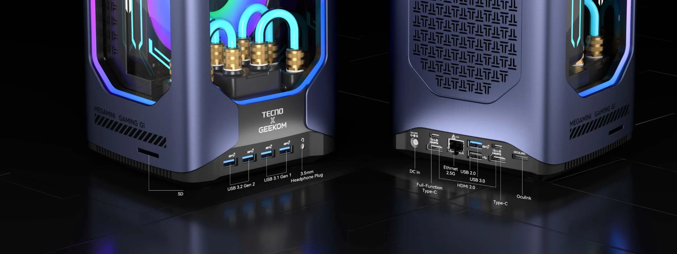 Mini Tower PC Geekom Megamini G1 Anschlüsse-Anzeige
