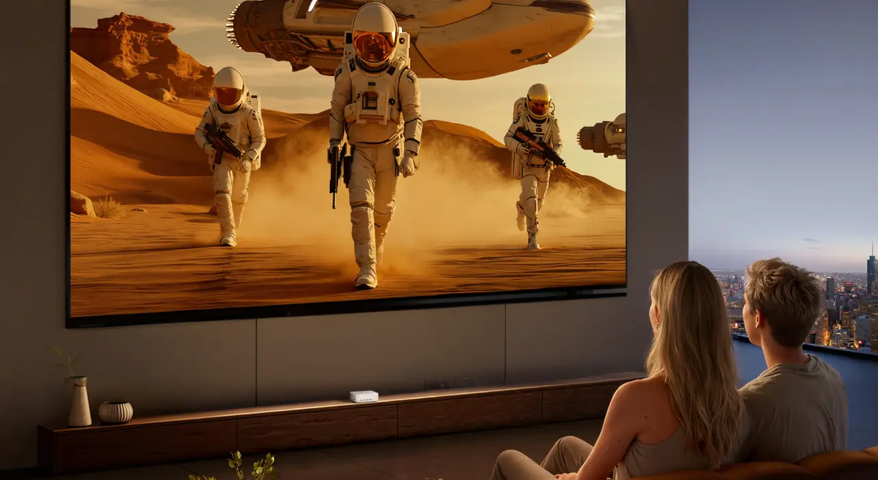 Ein Paar nutzt einen A7 Max Mini-PC, um Filme anzusehen und ein 4K/8K-Seherlebnis zu genießen.