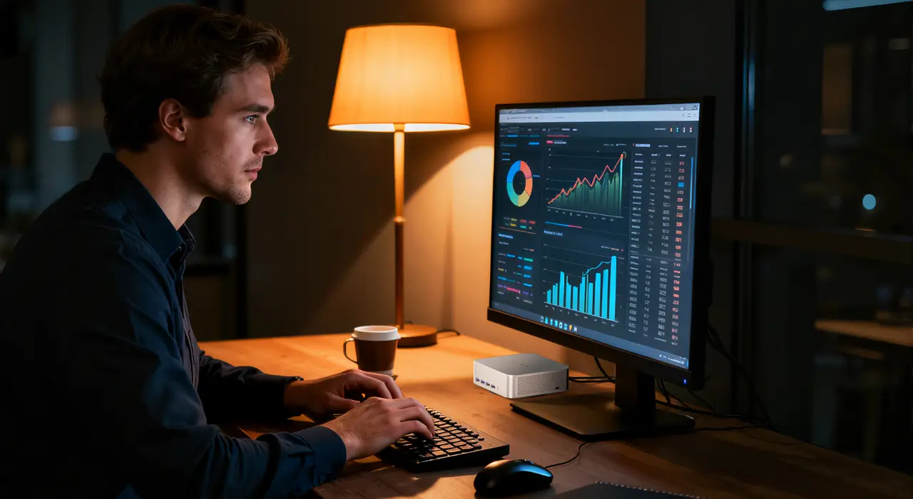 Ein Mann benutzt einen A7 Max für die Arbeit.