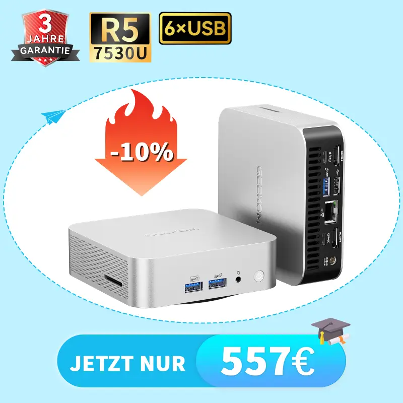 GEEKOM A5 Pro 2026 Mini PC: AMD Ryzen 5 7530U, 16GB RAM, 1TB SSD
