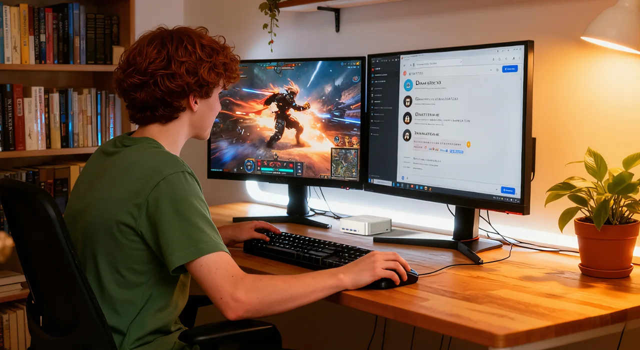 Ein junger Mann spielt auf dem A7 Max ein Videospiel.