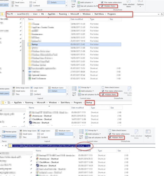Screenshot Windows Run shell startup