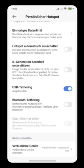 usb tethering screenshot