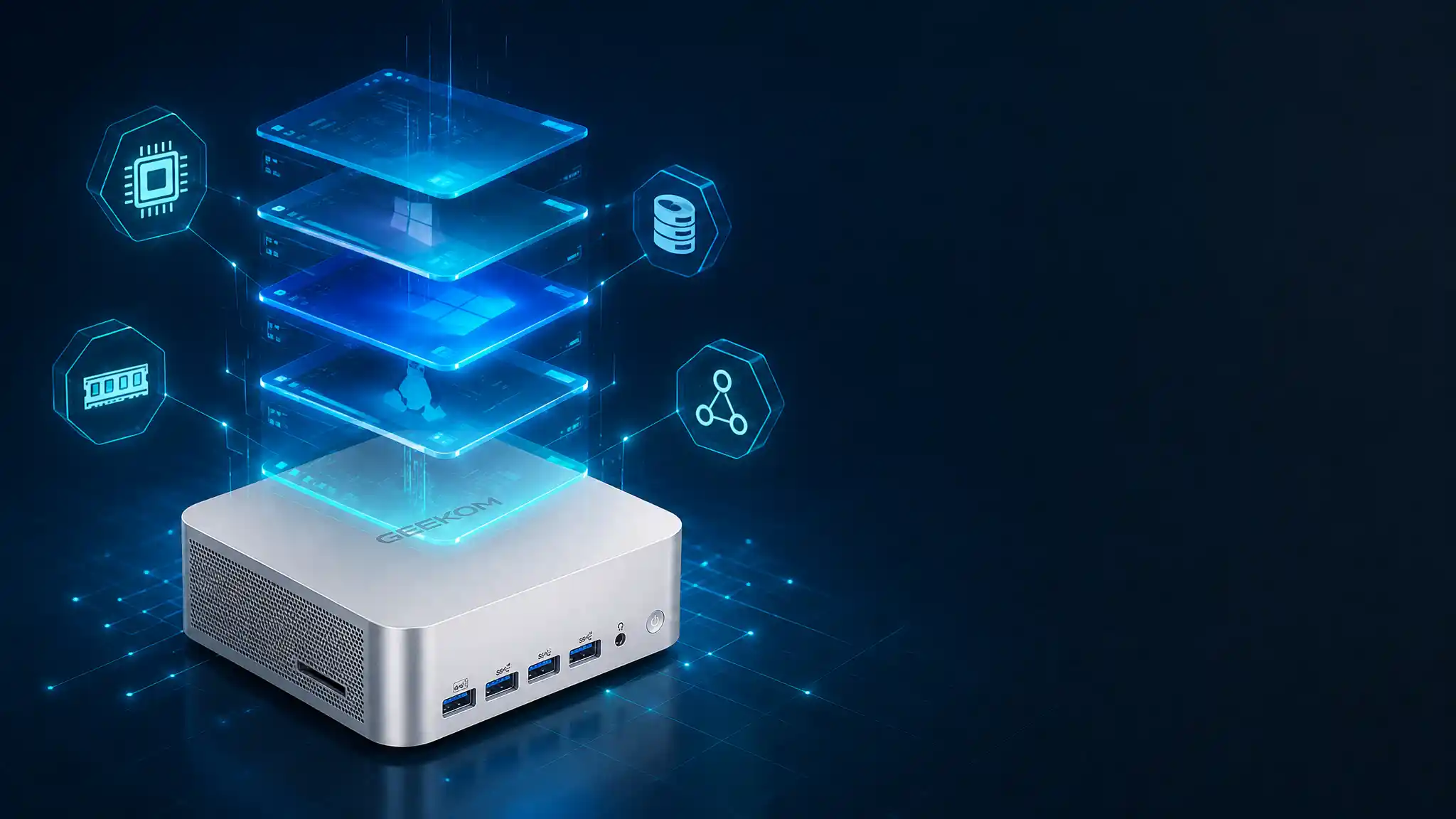 Server-Virtualisierung spart Hardware und Strom. Wir erklären Hypervisor, Typen, Plattformen und welche GEEKOM Mini-PCs sich ideal dafür eignen.