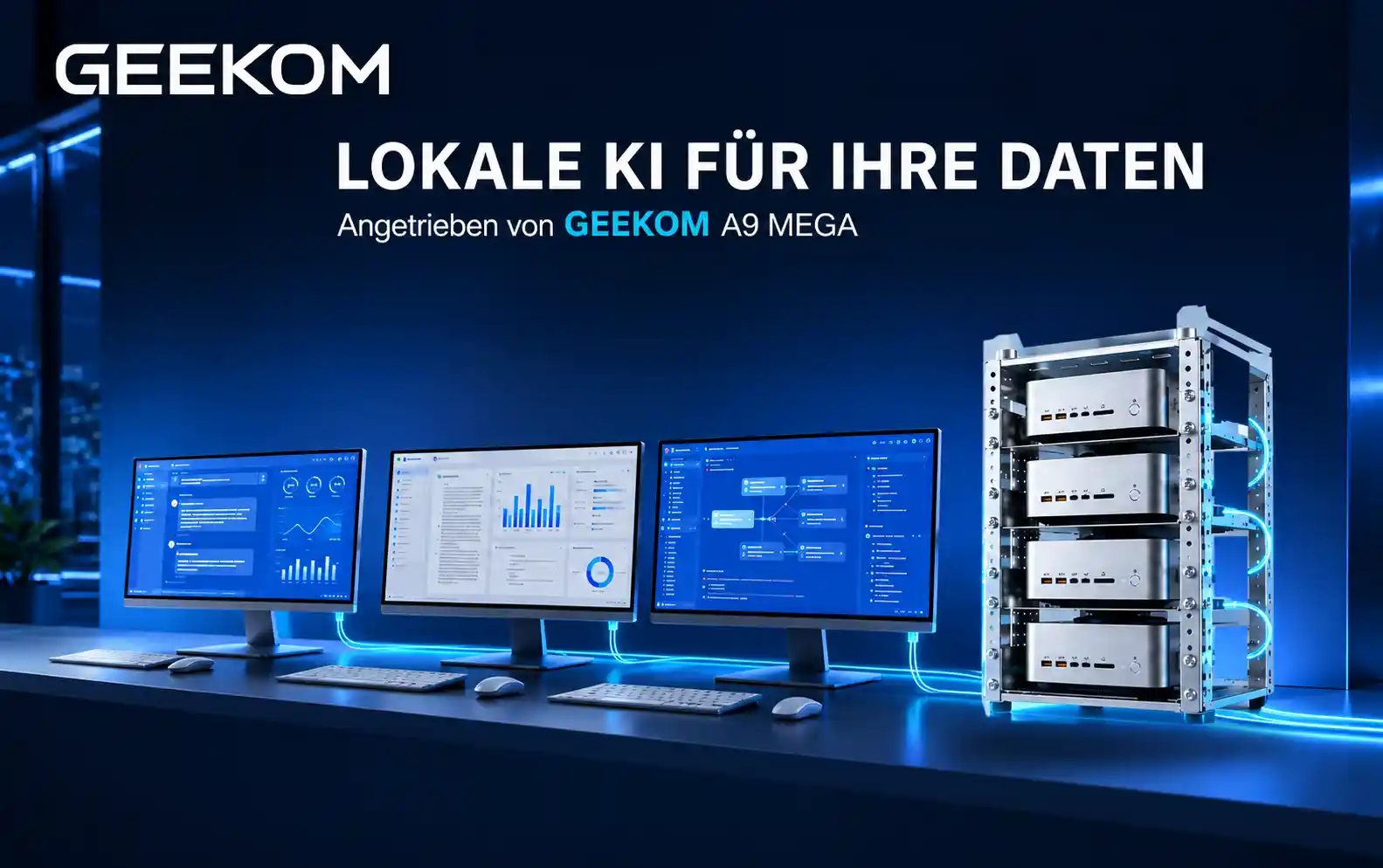 Vier GEEKOM A9 Mega Mini-PCs als lokaler KI-Cluster