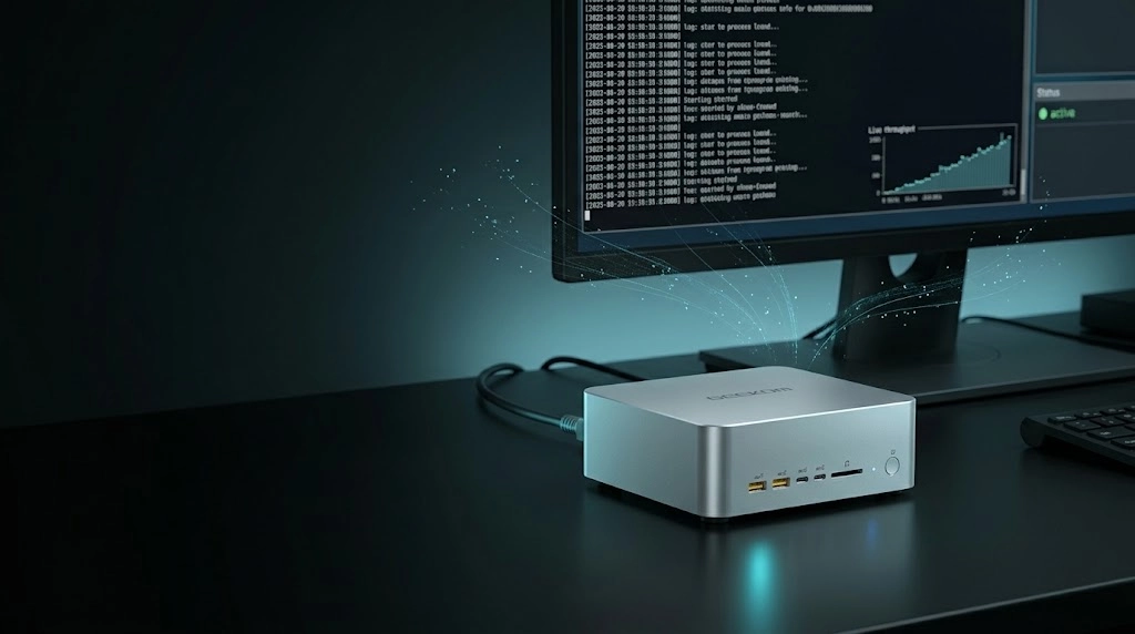 Mini PC mit Strix Halo betreibt Qwen3.8 Flash Next lokal als llama.cpp-Server unter Ubuntu