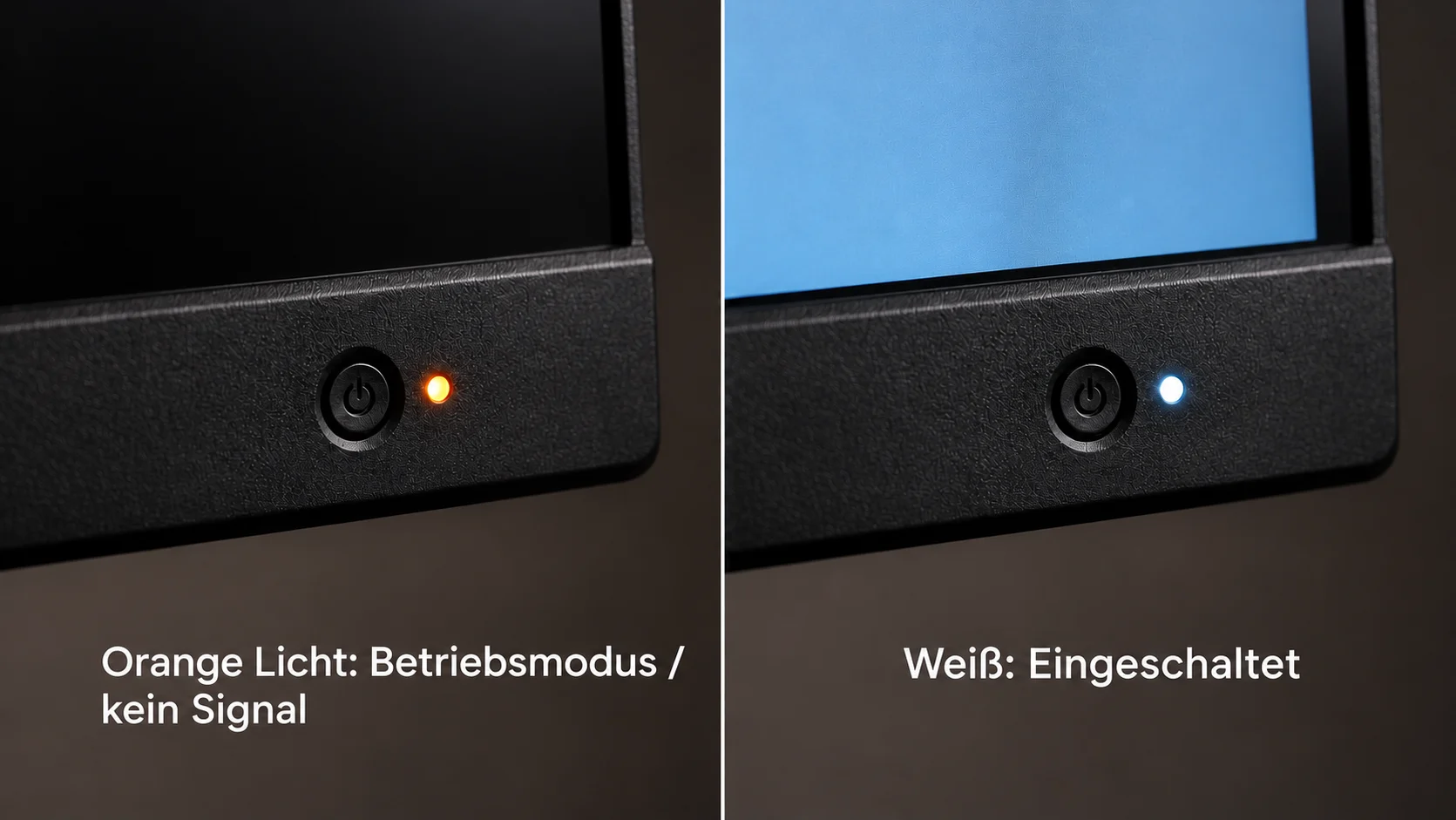 •Power-LED eines Monitors im orangen Standby- und weißen Betriebszustand