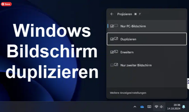 Windows-11-Projektionsmenü mit der Option „Nur PC-Bildschirm“ zum Umschalten der Bildausgabe