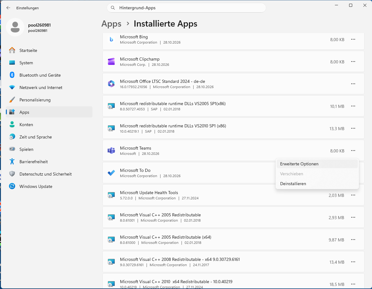 Windows-11-Einstellungen: Hintergrund-App-Berechtigungen einer App auf „Energieoptimiert“ oder „Nie“ setzen