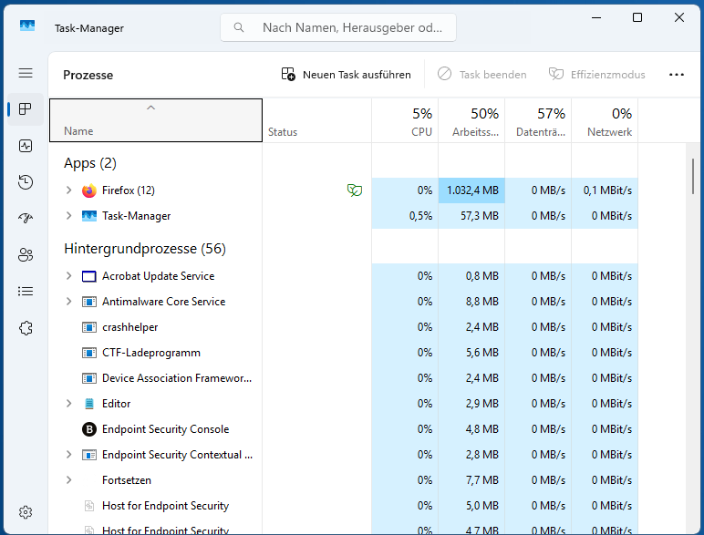 Task-Manager in Windows 11 über Strg + Umschalt + Esc öffnen